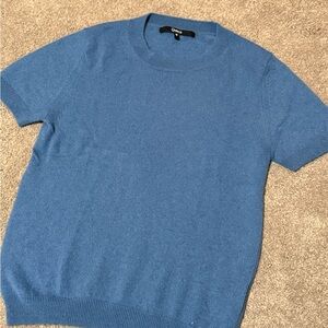 Quince Women’s Mongolian Cashmere Blue Short-Sleeve Sweater Tee Medium